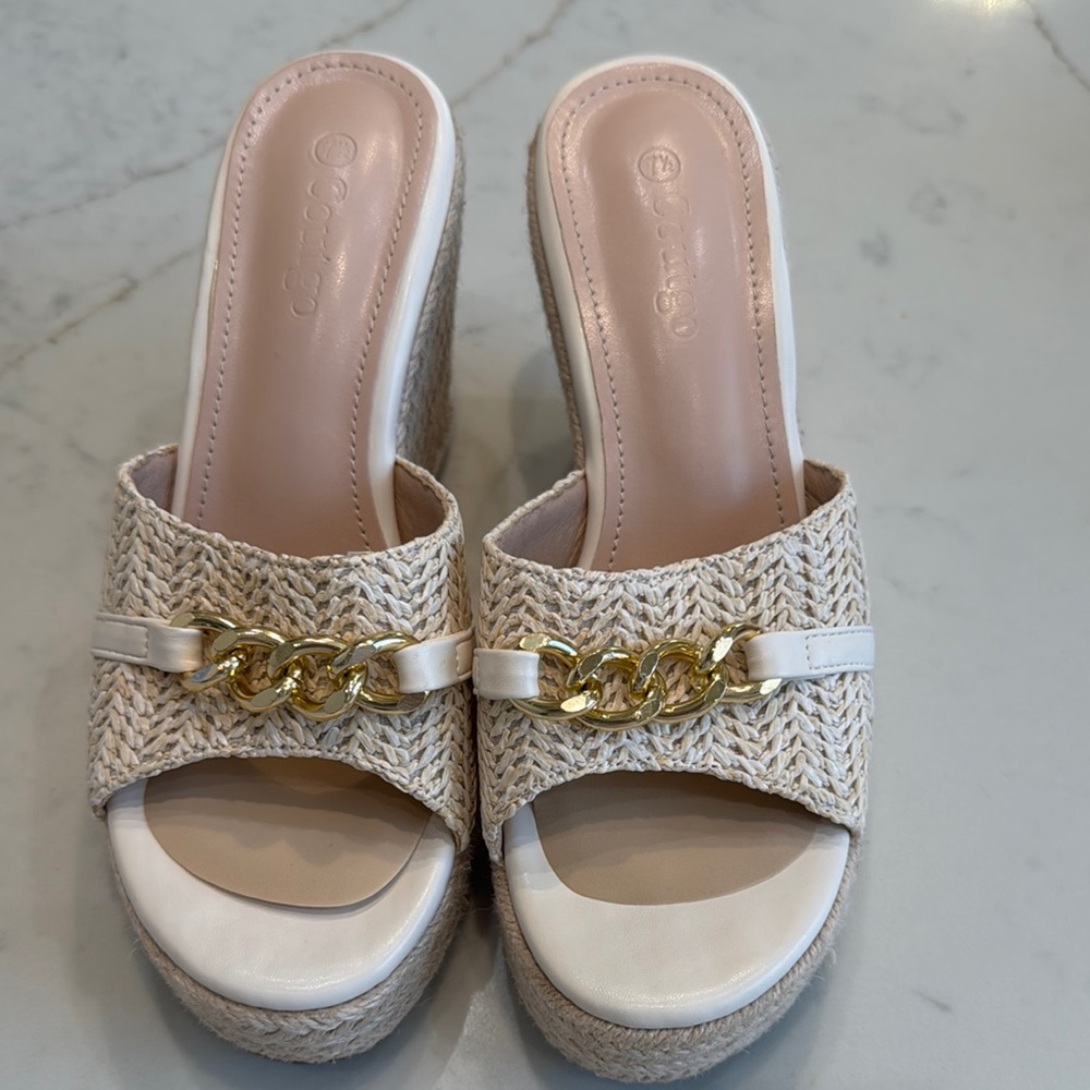 Gold Chain Woven Platform Sandals